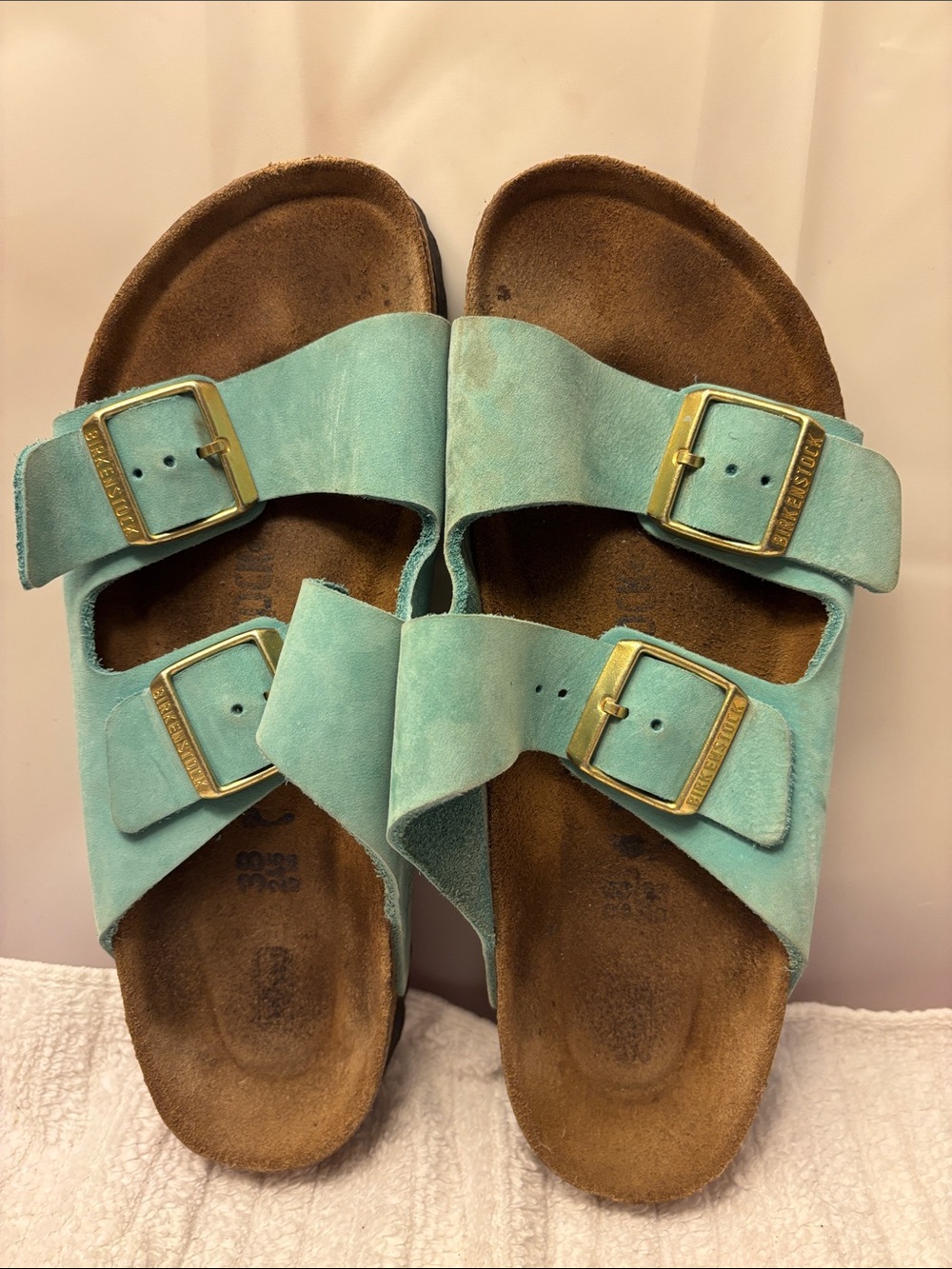 BIRKENSTOCK turquoise Suede Double Buckle Sandals